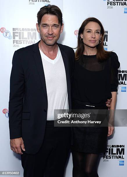 Dougray Scott and Claire Forlani attend the 'London Town' screening during the 60th BFI London Film Festival at Haymarket Cinema on October 11, 2016...