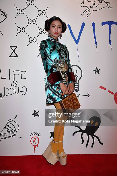 Actress Fumi Nikaido attends Gucci 4 Rooms Opening Event on October 11, 2016 in Tokyo, Japan.