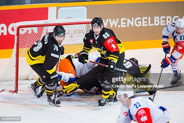 Action in front of SaiPa Lappeenranta goal during the Champions Hockey League Round of 32 match between SaiPa Lappeenranta and Tappara Tampere at...