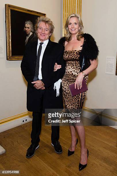 Sir Rod Stewart and Penny Lancaster attend a reception and awards ceremony at Royal Academy of Arts on October 11, 2016 in London, England.