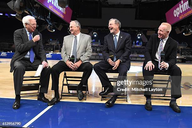 From left, Fox Sports analyst Bill Raftery, UConn head coach Jim Calhoun, former Seton Hall and NBA coach P.J. Carlesimo, and St. John's head coach...