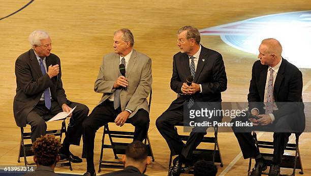 Fox Sports analyst Bill Raftery, UConn coach Jim Calhoun, former Seton Hall and NBA coach P.J. Carlesimo, and St. John's head coach and former player...