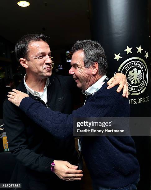 Fredi Bobic and Heribert Bruchhagen attend the Club Of Former National Players Meeting during the FIFA 2018 World Cup Qualifier between Germany and...