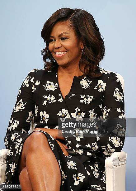 First Lady of the United States Michelle Obama participates in a panel discussion at Glamour Hosts "A Brighter Future: A Global Conversation on...