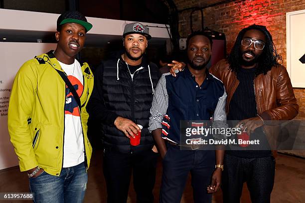 Jamal Edwards, guest, Arnold Oceng and Charley Van Purpz attend the Agi & Sam x Lacoste L!ve Collection Launch on October 11, 2016 in London, United...