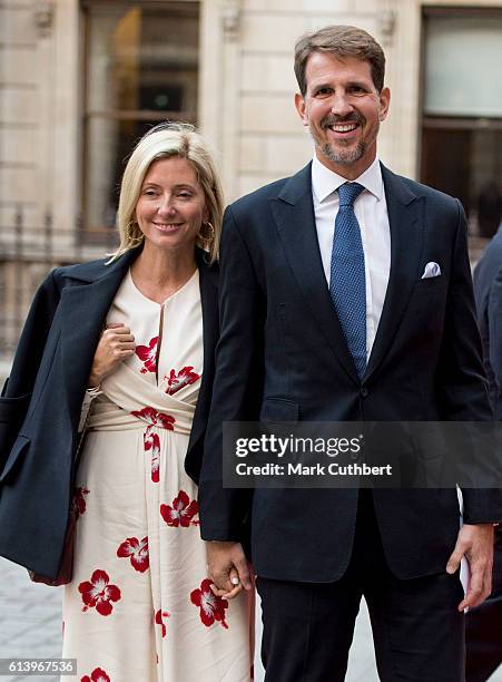 Crown Prince Pavlos of Greece and Crown Princess Marie Chantal of Greece arrive for an awards ceremony at The Royal Academy of Arts on October 11,...