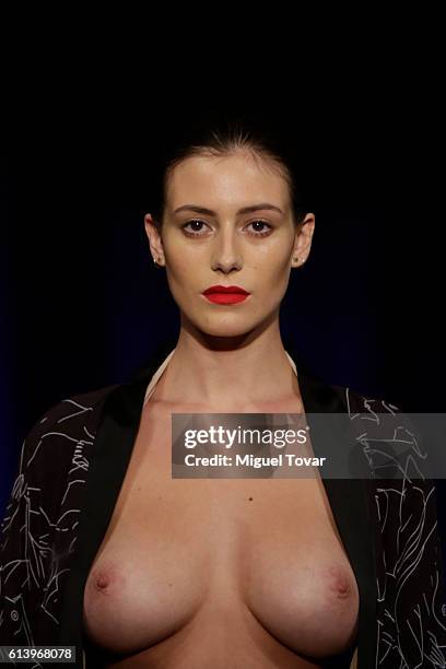 Mexican Playmate Alejandra Guilmant walks the runway at Marika Vera show during Mercedes-Benz Fashion Week Mexico Spring/Summer 2017 on October 10,...
