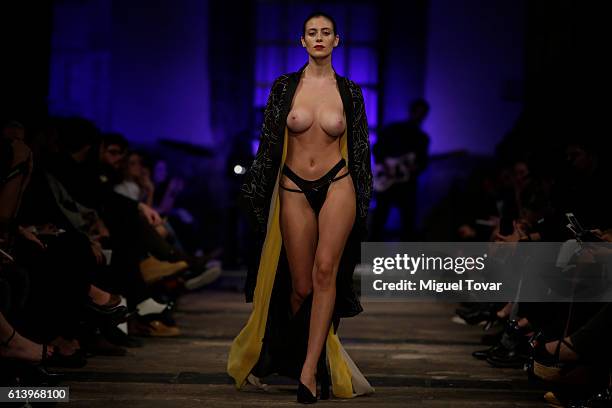 Mexican Playmate Alejandra Guilmant walks the runway at Marika Vera show during Mercedes-Benz Fashion Week Mexico Spring/Summer 2017 on October 10,...