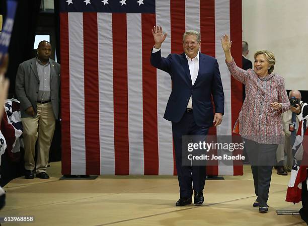 Democratic presidential nominee former Secretary of State Hillary Clinton and former Vice President Al Gore campaign together at the Miami Dade...