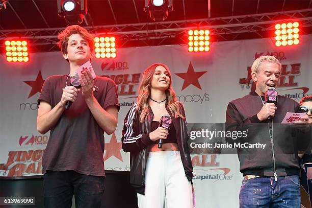 Charlie Puth, Daya, and Elvis Duran speak onstage during the Jingle Ball 2016 Official Kick Off Event, presented by Capital One, at Macy's Herald...