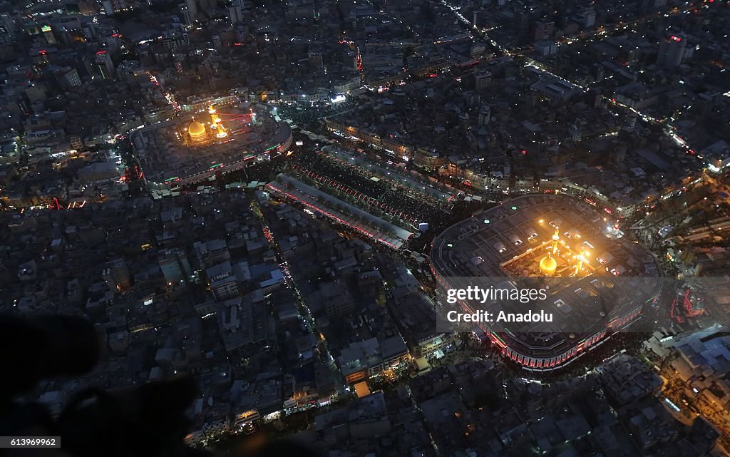 Aerial view of Imam Hussein shrine and Imam Abbas shrine 