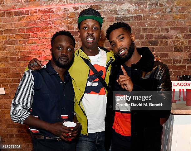 Arnold Oceng, Jamal Edwards and Tinie Tempah attend the Agi & Sam x Lacoste L!ve Collection Launch on October 11, 2016 in London, United Kingdom.