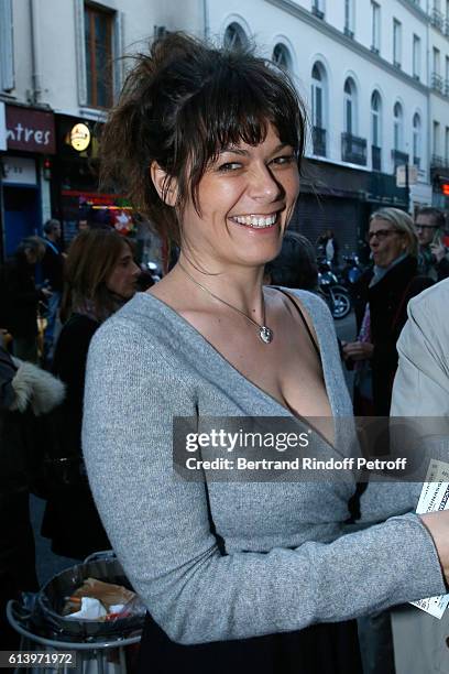 Wife of Director of the Theater Louis-Michel Colla, Angelique Colla attends the "Ivo Livi ou le destin d'Yves Montand" : Theater Play at Theatre de...