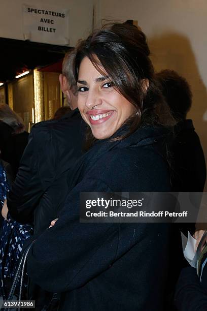 Actress Roxane Turmel attends the "Ivo Livi ou le destin d'Yves Montand" : Theater Play at Theatre de la Gaite Montparnasse on October 11, 2016 in...