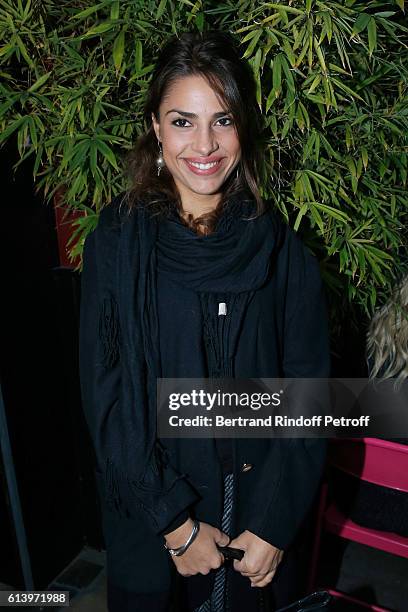 Actress Roxane Turmel attends the "Ivo Livi ou le destin d'Yves Montand" : Theater Play at Theatre de la Gaite Montparnasse on October 11, 2016 in...