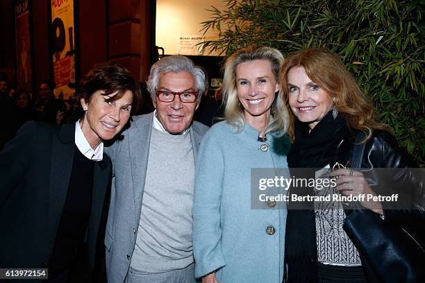Sylvie Rousseau, Jean-Daniel Lorieux, his companion Laura Restelli and Cyrielle Clair attend the "Ivo Livi ou le destin d'Yves Montand" : Theater...