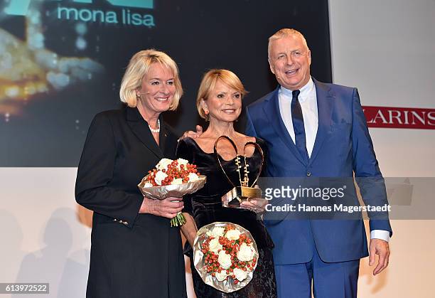 Sibylle Bassler, Uschi Glas and Christian Courtin-Clarins during the Prix Courage Award on October 11, 2016 in Munich, Germany.