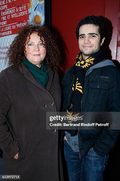 Actress Valerie Mairesse and her son Elliot attend the "Ivo Livi ou le destin d'Yves Montand" : Theater Play at Theatre de la Gaite Montparnasse on...