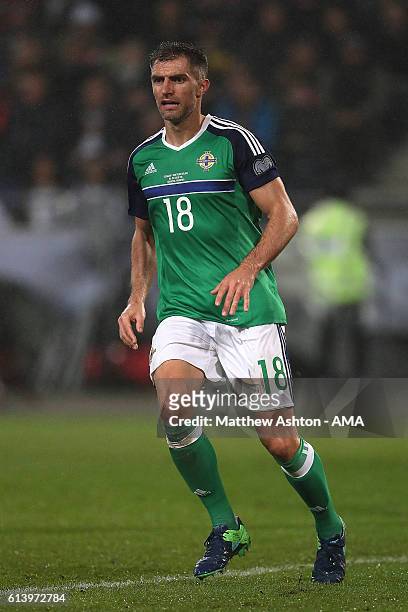 Aaron Hughes of Northern Ireland in action during the FIFA 2018 World Cup Qualifier between Germany and Northern Ireland at HDI-Arena on October 11,...