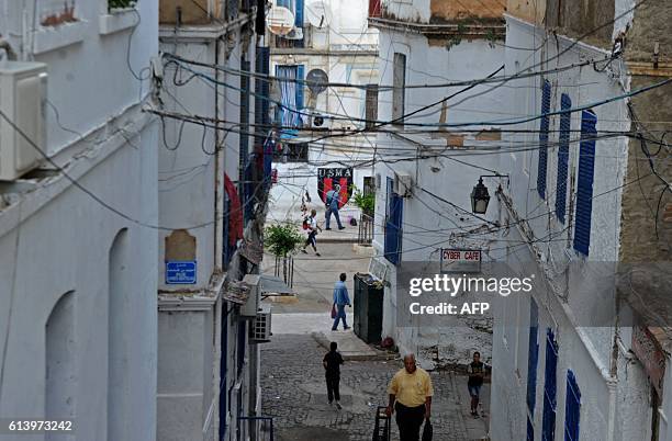 General view shows the Soustara neighbourhood in the old part of Algiers known as the "Casbah", which is historically known to be predominantly...