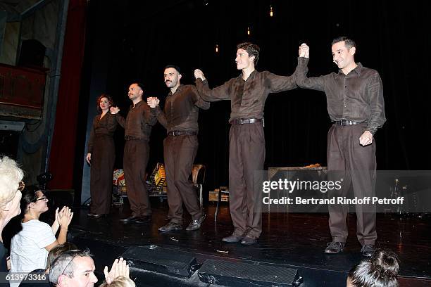 Camille Favre-Bulle, Cristos Mitropoulos, Ali Bougheraba, Benjamin Falletto and Olivier Selac acknowledge the applause of the audience at the end of...