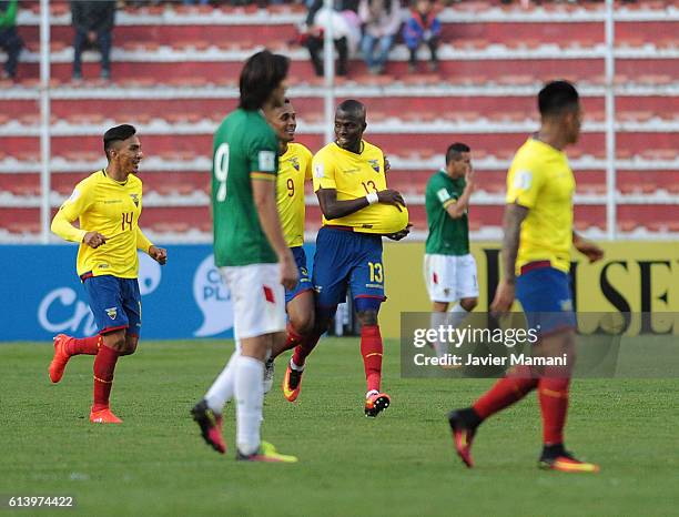 Enner Valencia of Ecuador celebrates after scoring the tying goal during a match between Bolivia and Ecuador as part of FIFA 2018 World Cup...