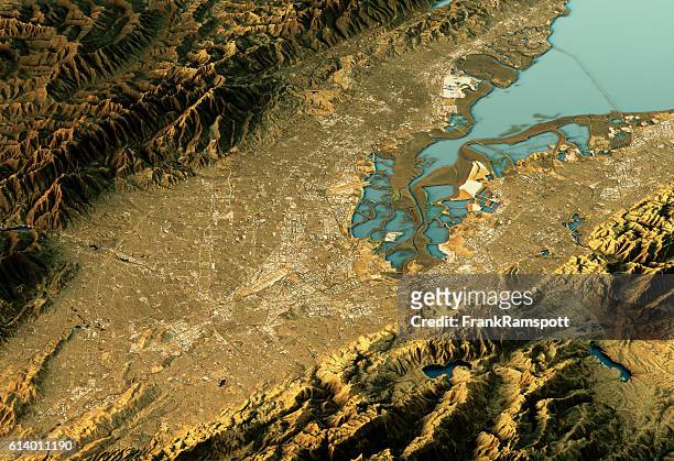 silicon valley 3d landscape view east-west natural color - san jose california stock pictures, royalty-free photos & images