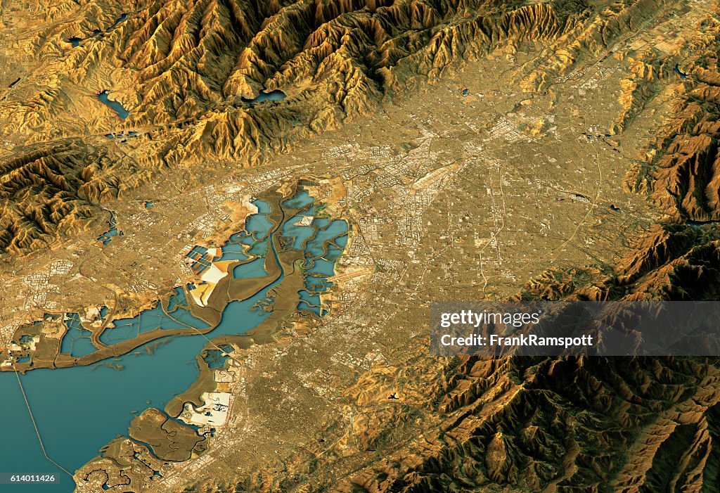 Silicon Valley 3D Landscape View West-East Natural Color