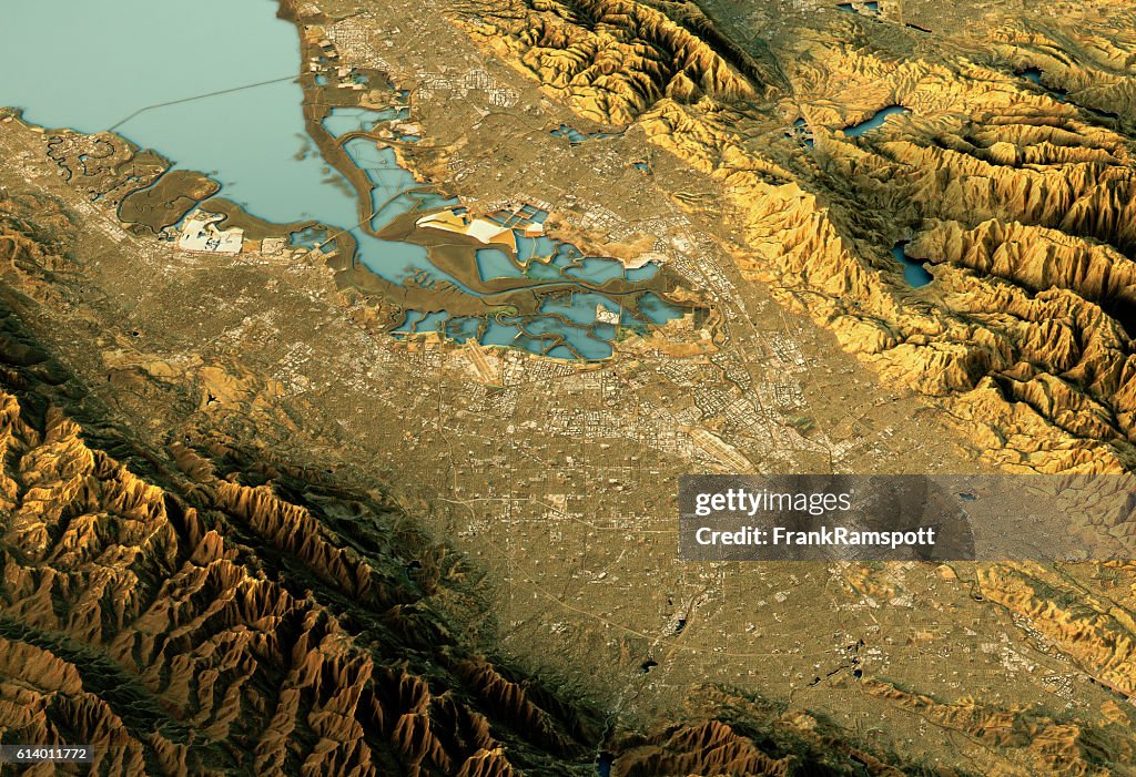 Silicon Valley 3D Landscape View South-North Natural Color
