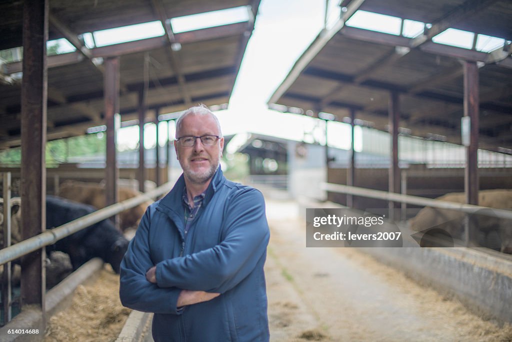 Agriculteur mature dans un étaillon