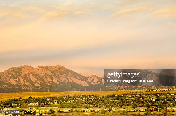 broomfield, colorado and the flatiron mountain range - broomfield colorado stock pictures, royalty-free photos & images