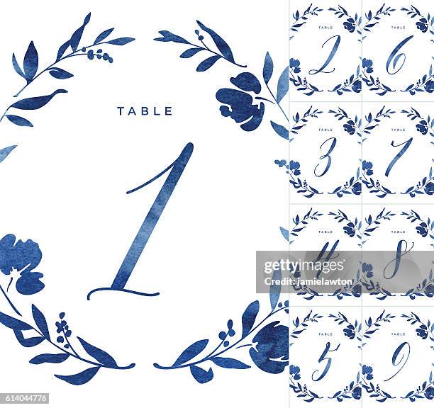 blue watercolour wedding table numbers - number 2 stock illustrations