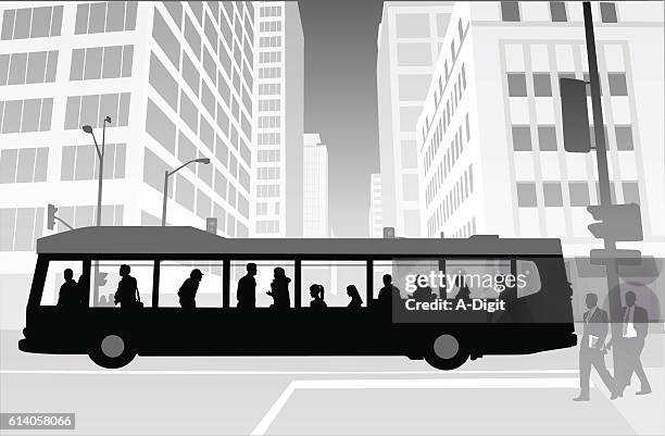 ilustraciones, imágenes clip art, dibujos animados e iconos de stock de rascacielos de tránsito de la ciudad - public bus