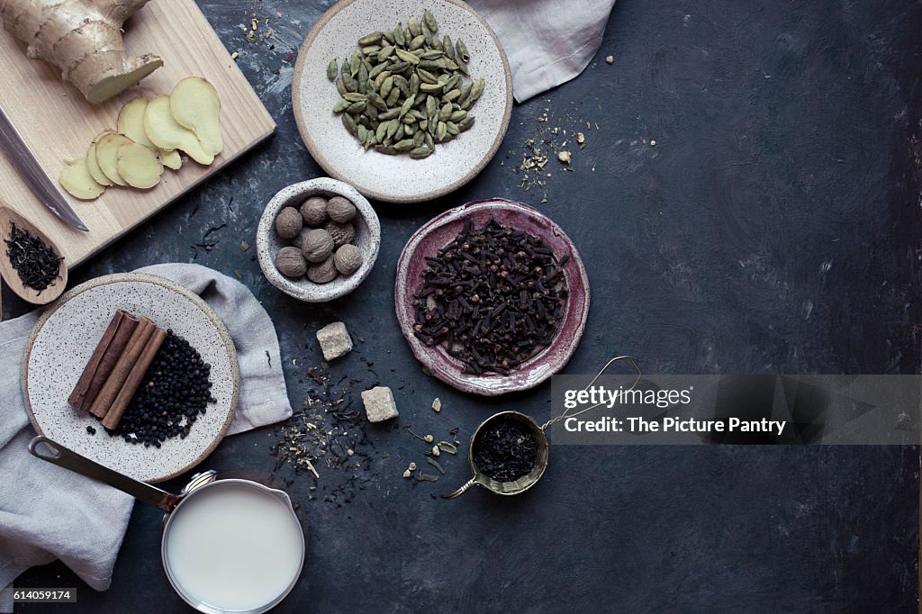 Ingredients for chai tea