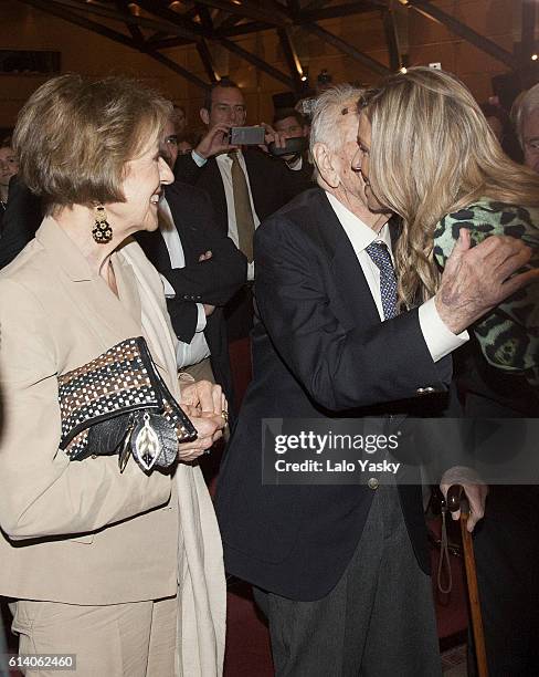 Maria del Carmen Cerruti, Jorge Zorreguieta and Queen Maxima of The Netherlands attend a conference at the UCA on October 11, 2016 in Buenos Aires,...