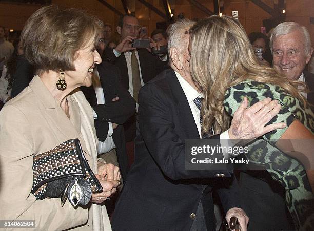 Maria del Carmen Cerruti, Jorge Zorreguieta and Queen Maxima of The Netherlands attend a conference at the UCA on October 11, 2016 in Buenos Aires,...