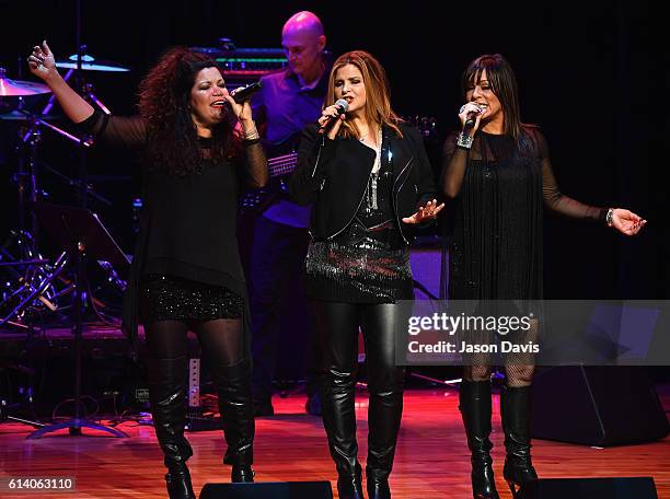 Jeanette Jurado, Ann Curless, and Giaio Bruno of Exposé perform at the Paradise Artists Party during day 3 of the IEBA 2016 Conference on October 11,...