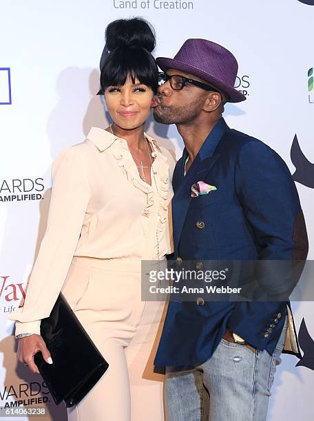 Gospel artist Kirk Franklin and wife Tammy Collins arrive at the 2016 Dove Awards at Allen Arena, Lipscomb University on October 11, 2016 in...