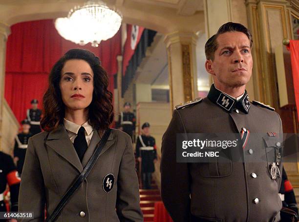 Party At Castle Varlar" Episode 103 -- Pictured: Abigail Spencer as Lucy Preston, Sean Maguire as Ian Fleming --