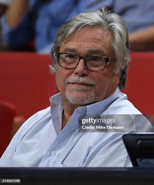 Miami Heat owner Micky Arrison looks on during a preseason game against the Brooklyn Nets at American Airlines Arena on October 11, 2016 in Miami,...