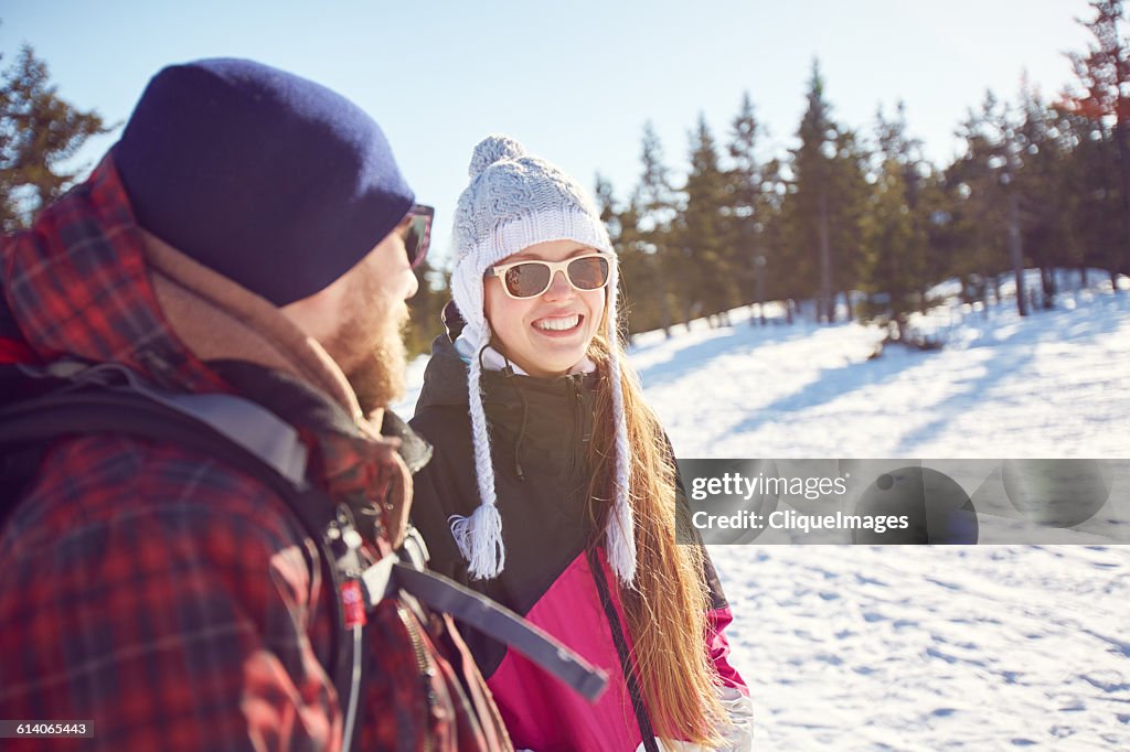 Hapy people walking in winter