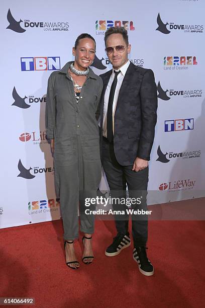 Amanda Levy McKeehan and Hip-hop artist TobyMac arrive at the 2016 Dove Awards at Allen Arena, Lipscomb University on October 11, 2016 in Nashville,...