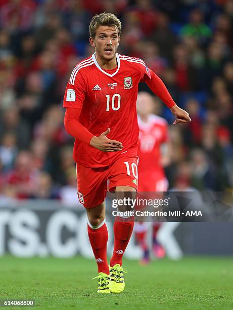 Emyr Huws of Wales during the FIFA 2018 World Cup Qualifier between Wales and Georgia at Cardiff City Stadium on October 9, 2016 in Cardiff, Wales.