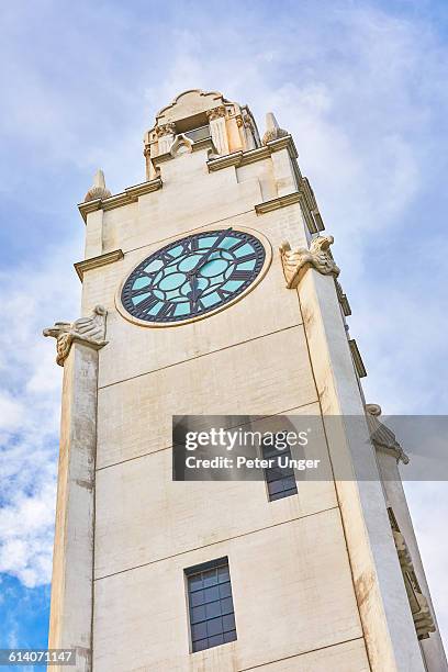 old port clock tower, montreal - montreal clock tower stock pictures, royalty-free photos & images