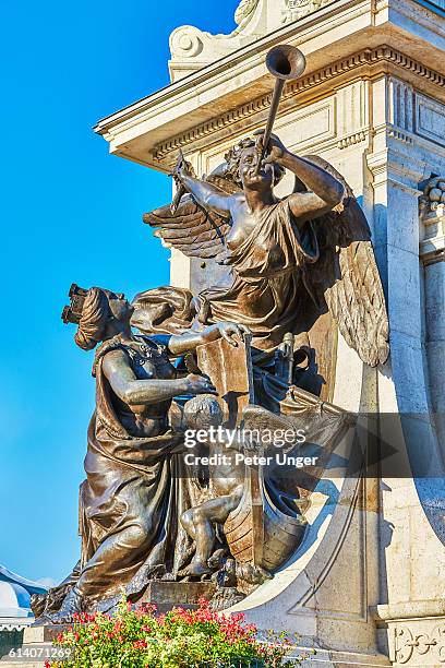 pedestal of samuel de champlain statue - bronze statue stock pictures, royalty-free photos & images
