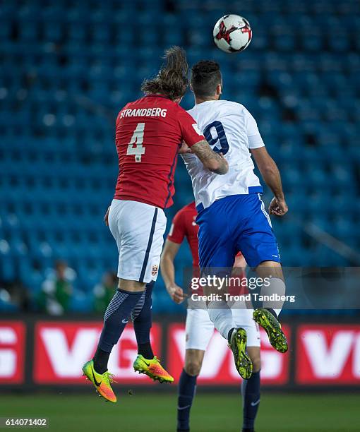 Stefan Strandberg of Norway, Mattia Stefanelli of San Marino during the FIFA 2018 World Cup Qualifier between Norway and San Marino at Ullevaal...