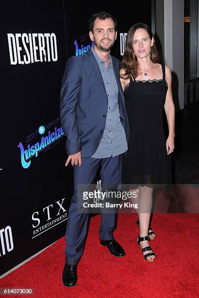 Director/writer/editor Jonas Cuaron and wife actress Eireann Harper attend screening of STX Entertainment's 'Desierto' at Regal LA Live Stadium 14 on...