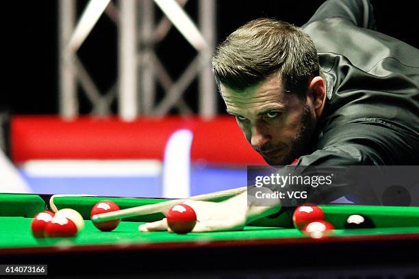 Mark Selby of England plays a shot during the first round match against Gary Wilson of England on day two of the Coral English Open 2016 at Event...