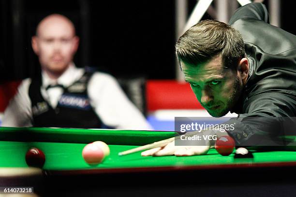 Mark Selby of England plays a shot during the first round match against Gary Wilson of England on day two of the Coral English Open 2016 at Event...