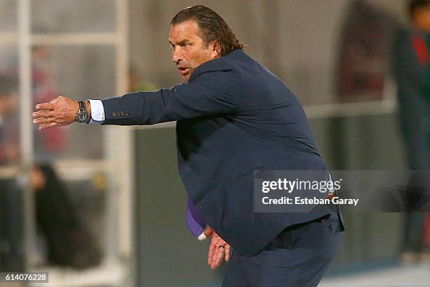 Juan Antonio Pizzi, coach of Chile gestures during a match between Chile and Peru as part of FIFA 2018 World Cup Qualifier at Nacional Julio Martinez...